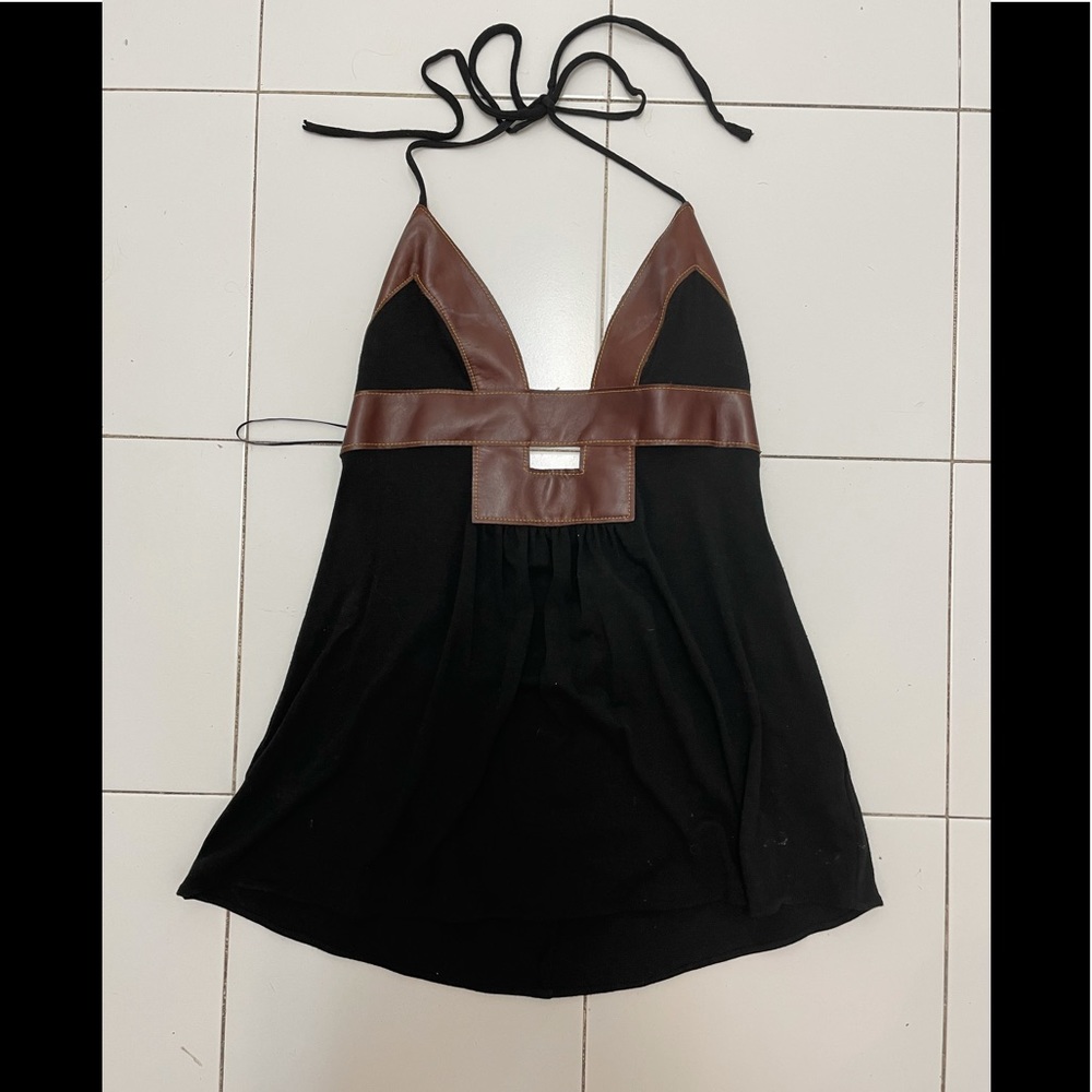 Leather trimmed halter style